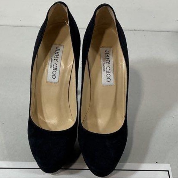 Women’s Jimmy Choo Navy Suede Round-Toe Platform High Heels Size 36.5